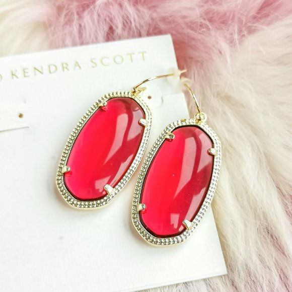 Gold Elle Berry red glass Drop Earrings - Picture 2 of 3